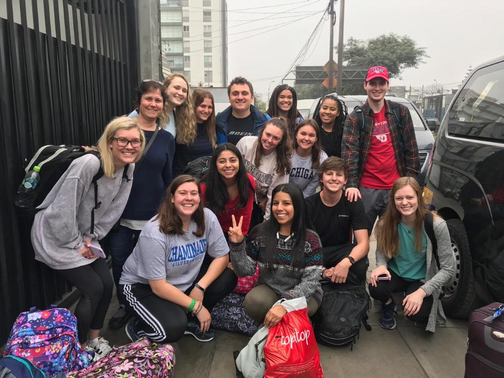 Students posing in the city